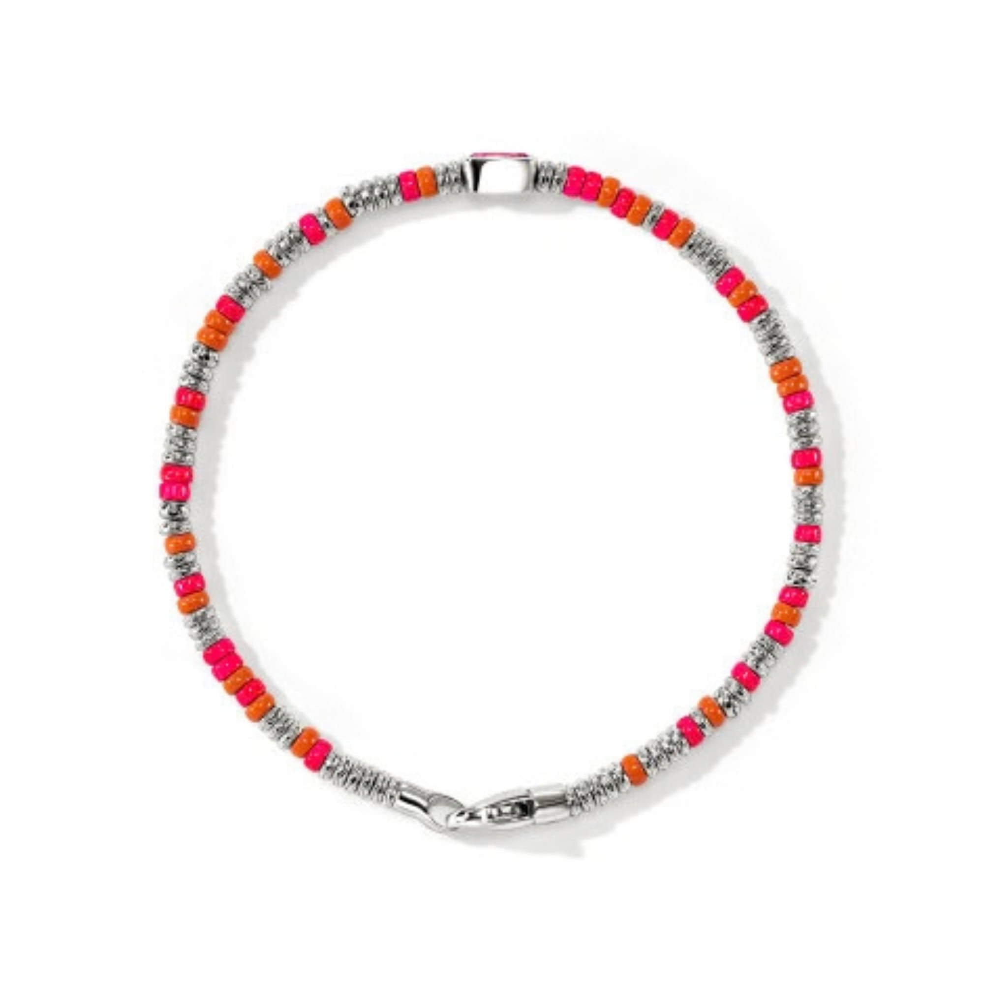 John Hardy Heishi Gem Bracelet - Silver 2.5MM with Rhodolite and Neon Pink and Orange Enamel Beads - Medium 5 John Hardy Heishi Gem Bracelet - Silver 2.5MM with Rhodolite and Neon Pink and Orange Enamel Beads - Medium - Image 5