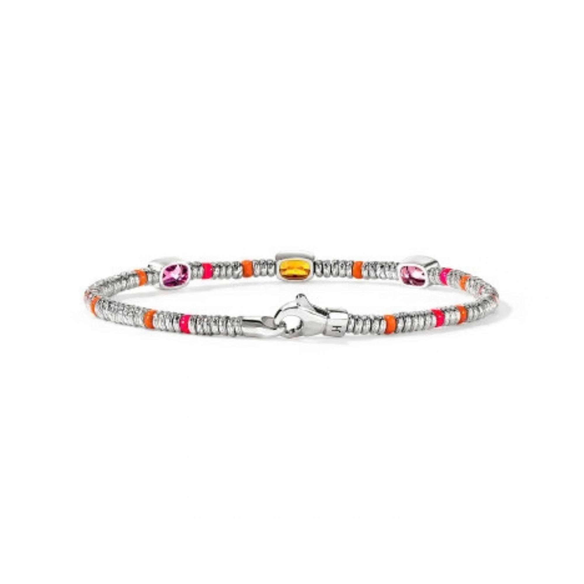 John Hardy Heishi Gem Bracelet - Silver 2.5MM with Orange Citrine, Rhodolite, Pink Tourmaline and Orange and Neon Pink Enamel Beads - Medium 4 John Hardy Heishi Gem Bracelet - Silver 2.5MM with Orange Citrine, Rhodolite, Pink Tourmaline and Orange and Neon Pink Enamel Beads - Medium - Image 4