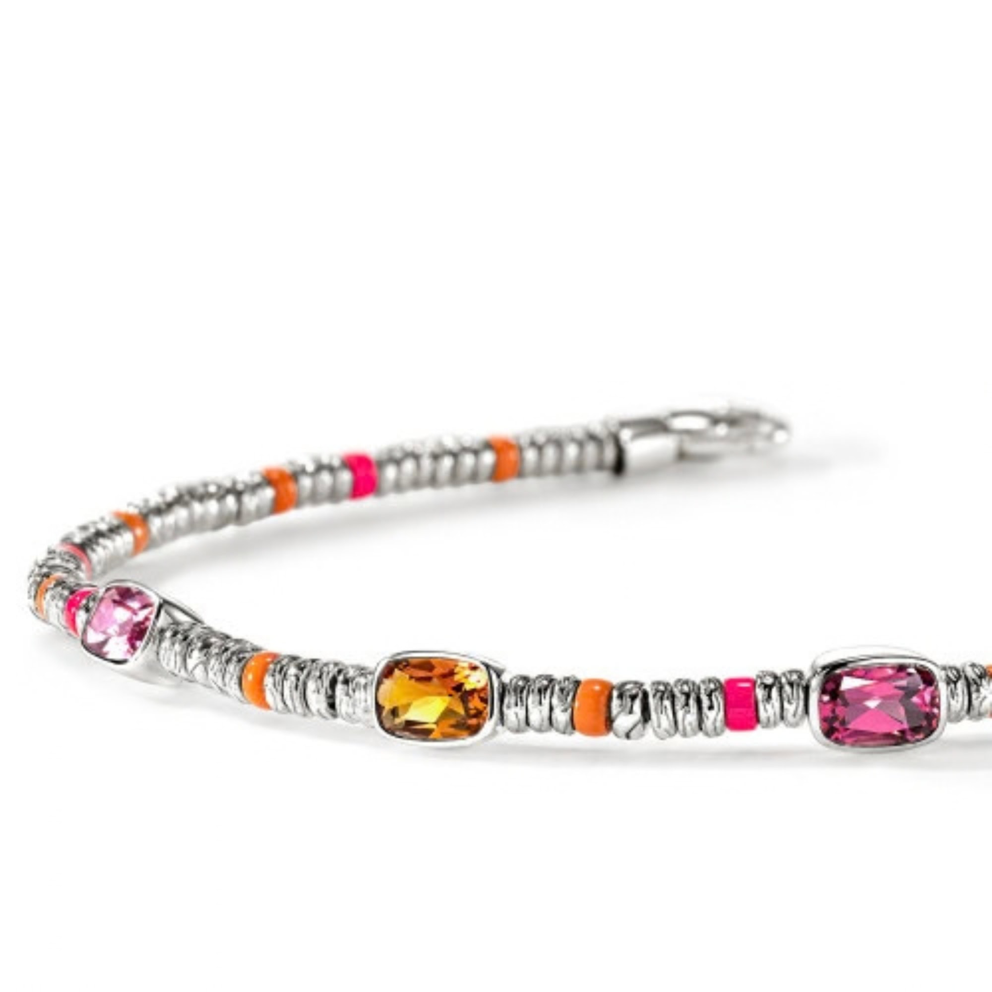 John Hardy Heishi Gem Bracelet - Silver 2.5MM with Orange Citrine, Rhodolite, Pink Tourmaline and Orange and Neon Pink Enamel Beads - Medium 3 John Hardy Heishi Gem Bracelet - Silver 2.5MM with Orange Citrine, Rhodolite, Pink Tourmaline and Orange and Neon Pink Enamel Beads - Medium - Image 3