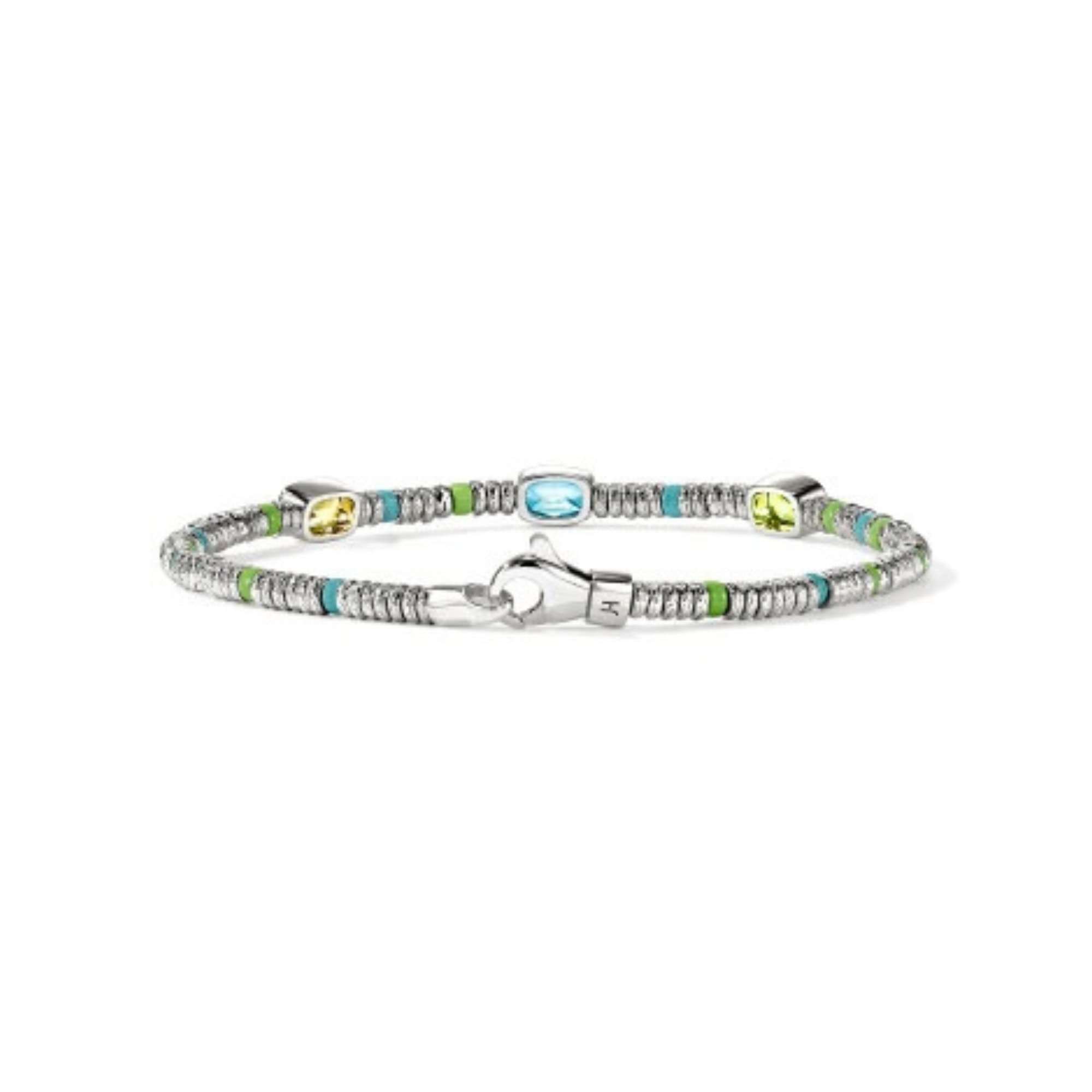 John Hardy Heishi Gem Bracelet - Silver 2.5MM with Sky Blue Topaz, Peridot, Lemon Quartz and Green and Blue Enamel Beads - Medium 4 John Hardy Heishi Gem Bracelet - Silver 2.5MM with Sky Blue Topaz, Peridot, Lemon Quartz and Green and Blue Enamel Beads - Medium - Image 4