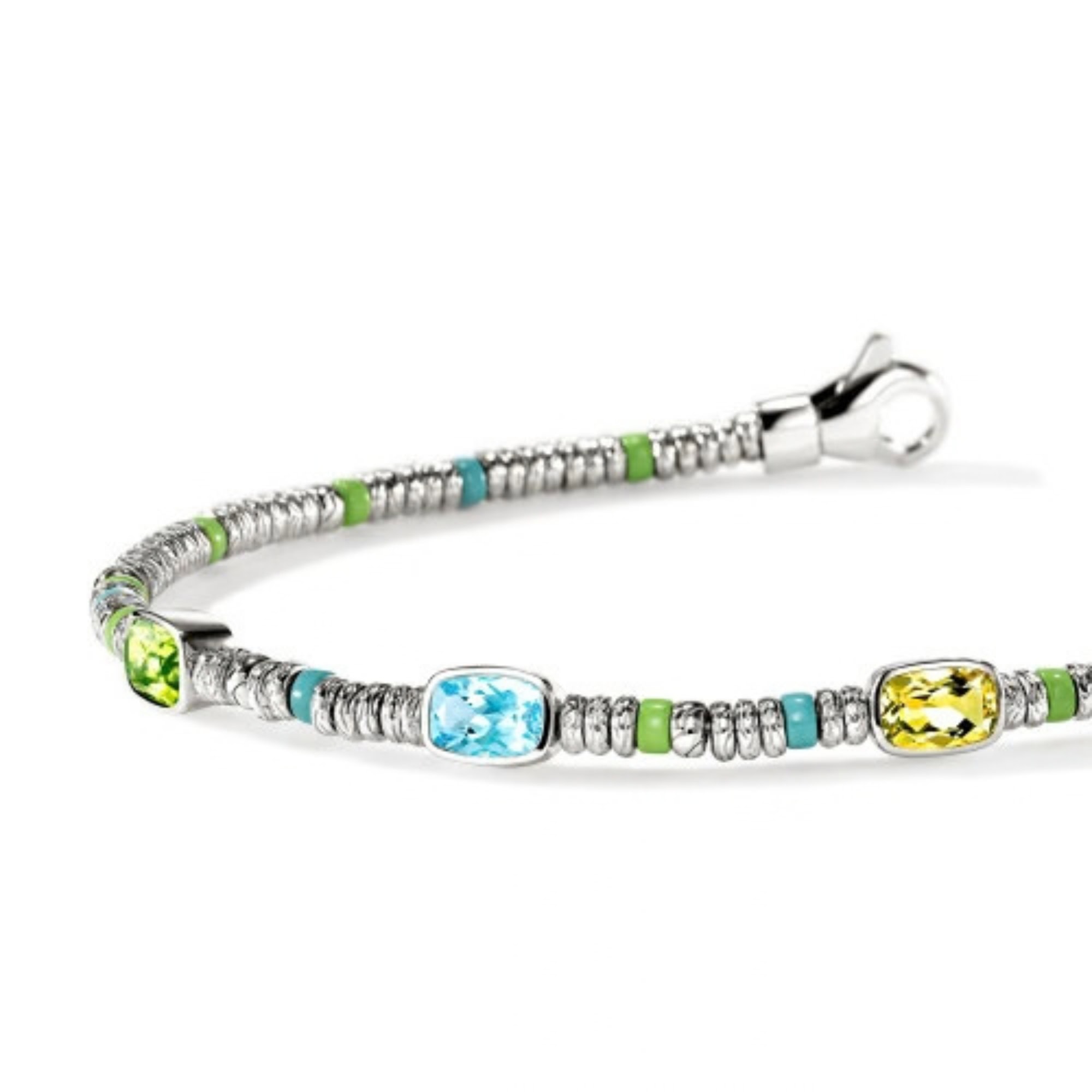 John Hardy Heishi Gem Bracelet - Silver 2.5MM with Sky Blue Topaz, Peridot, Lemon Quartz and Green and Blue Enamel Beads - Medium 3 John Hardy Heishi Gem Bracelet - Silver 2.5MM with Sky Blue Topaz, Peridot, Lemon Quartz and Green and Blue Enamel Beads - Medium - Image 3
