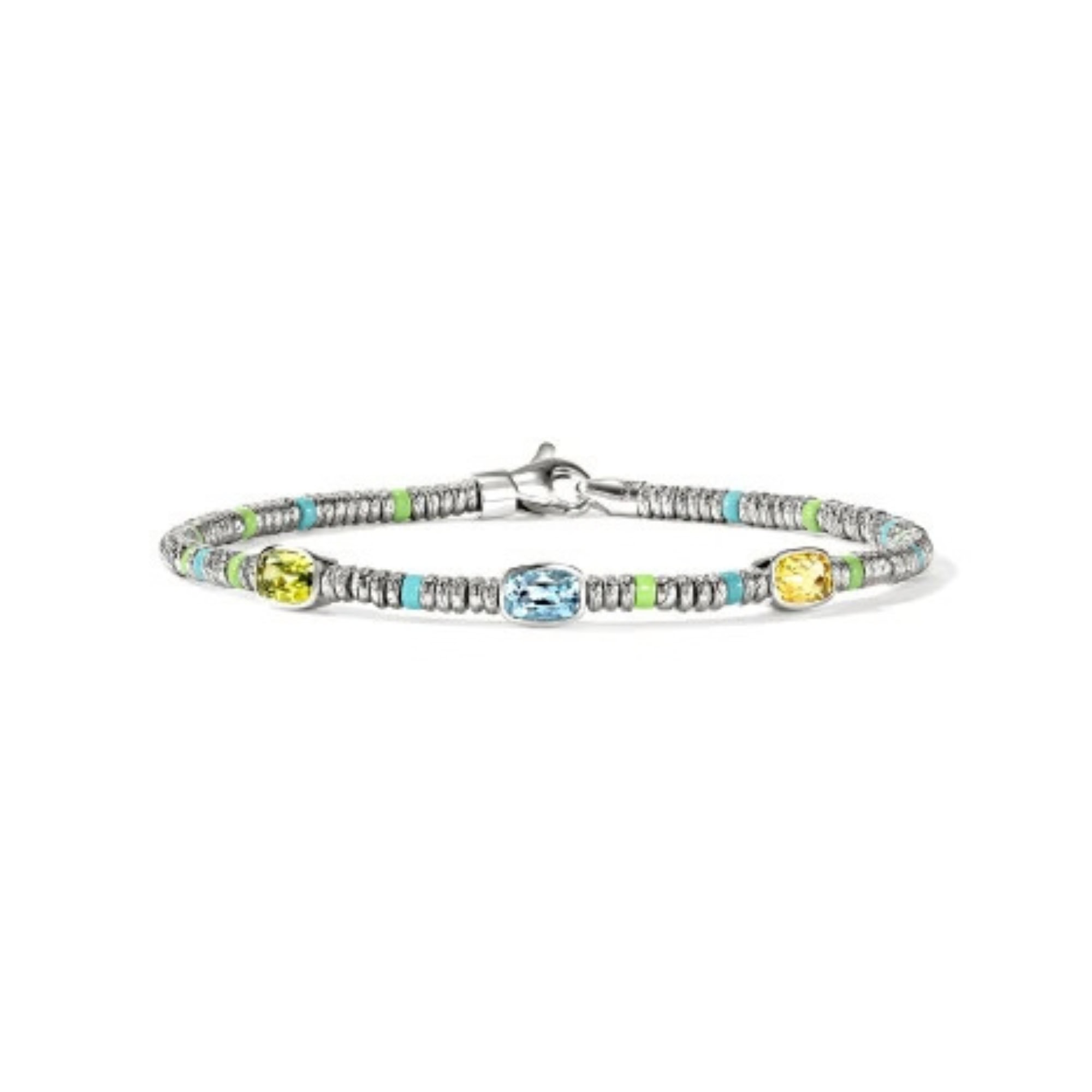 John Hardy Heishi Gem Bracelet - Silver 2.5MM with Sky Blue Topaz, Peridot, Lemon Quartz and Green and Blue Enamel Beads - Medium 1 John Hardy BUS290191PEBTLQZ
