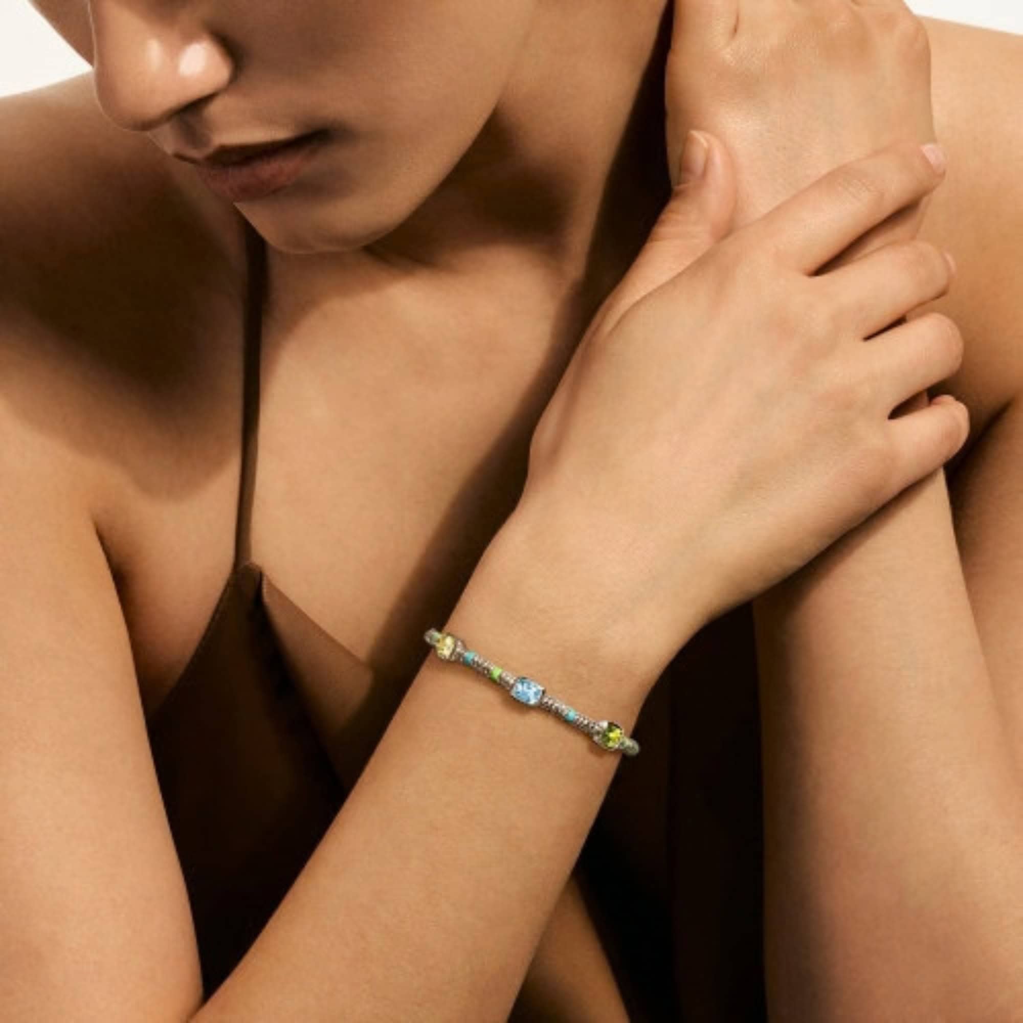 John Hardy Heishi Gem Bracelet - Silver 2.5MM with Sky Blue Topaz, Peridot, Lemon Quartz and Green and Blue Enamel Beads - Medium 2 John Hardy Heishi Gem Bracelet - Silver 2.5MM with Sky Blue Topaz, Peridot, Lemon Quartz and Green and Blue Enamel Beads - Medium - Image 2