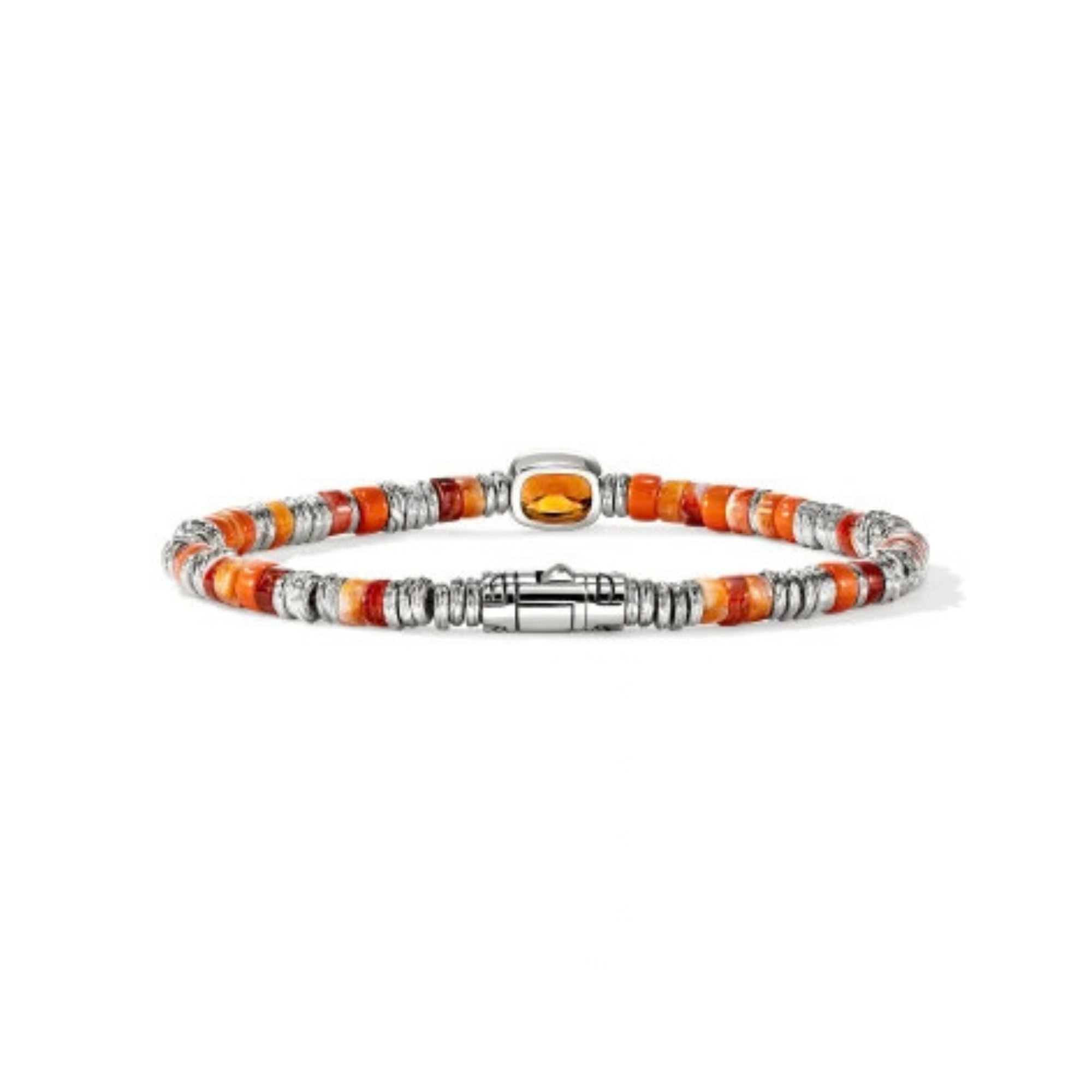 John Hardy Heishi Gem Bracelet - Silver 4MM with Orange Citrine and Orange and Red Spiny Oyster Shell and Orange Enamel Beads - Medium BUS290201MCIOYSXUM 4 John Hardy Heishi Gem Bracelet - Silver 4MM with Orange Citrine and Orange and Red Spiny Oyster Shell and Orange Enamel Beads - Medium BUS290201MCIOYSXUM - Image 4