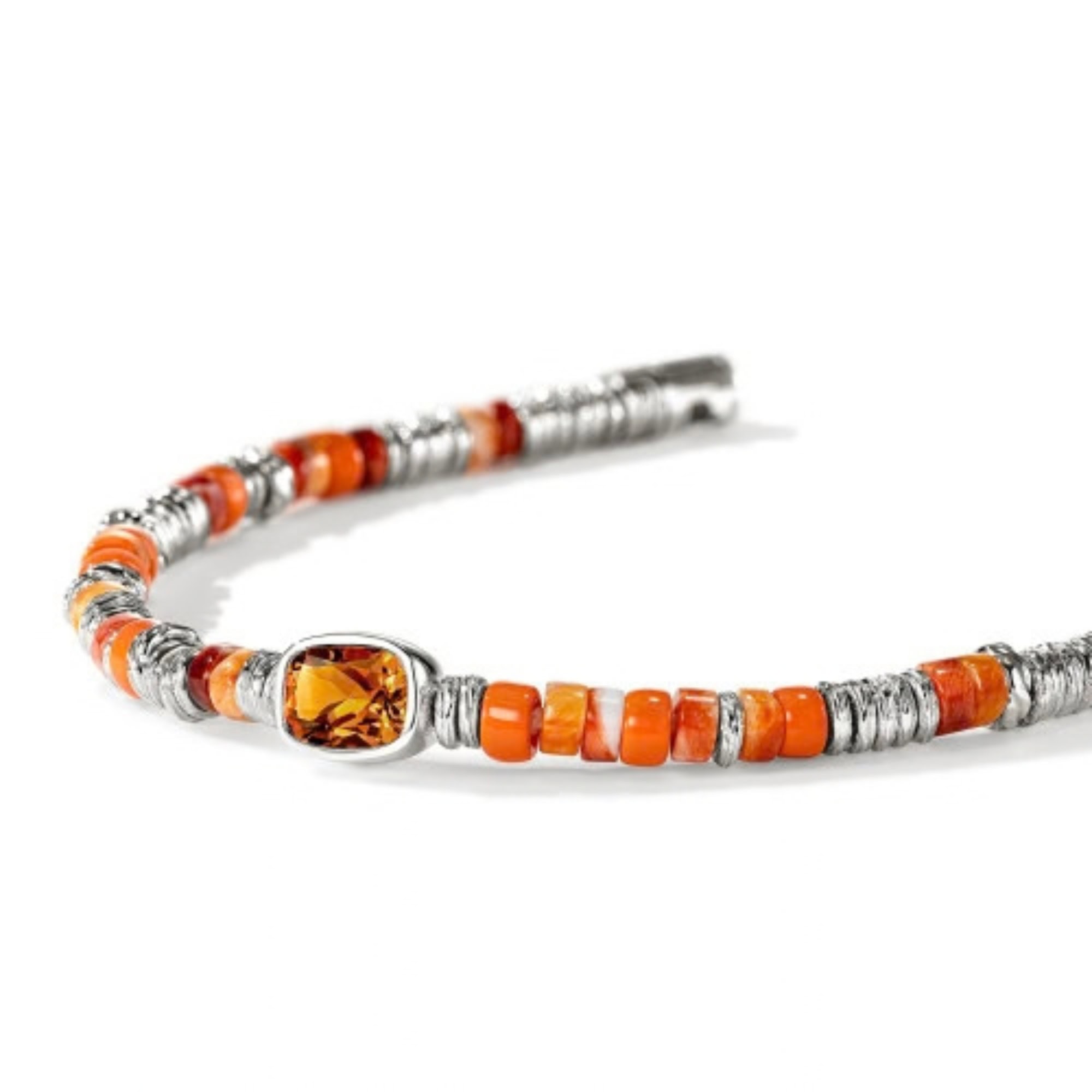 John Hardy Heishi Gem Bracelet - Silver 4MM with Orange Citrine and Orange and Red Spiny Oyster Shell and Orange Enamel Beads - Medium BUS290201MCIOYSXUM 3 John Hardy Heishi Gem Bracelet - Silver 4MM with Orange Citrine and Orange and Red Spiny Oyster Shell and Orange Enamel Beads - Medium BUS290201MCIOYSXUM - Image 3