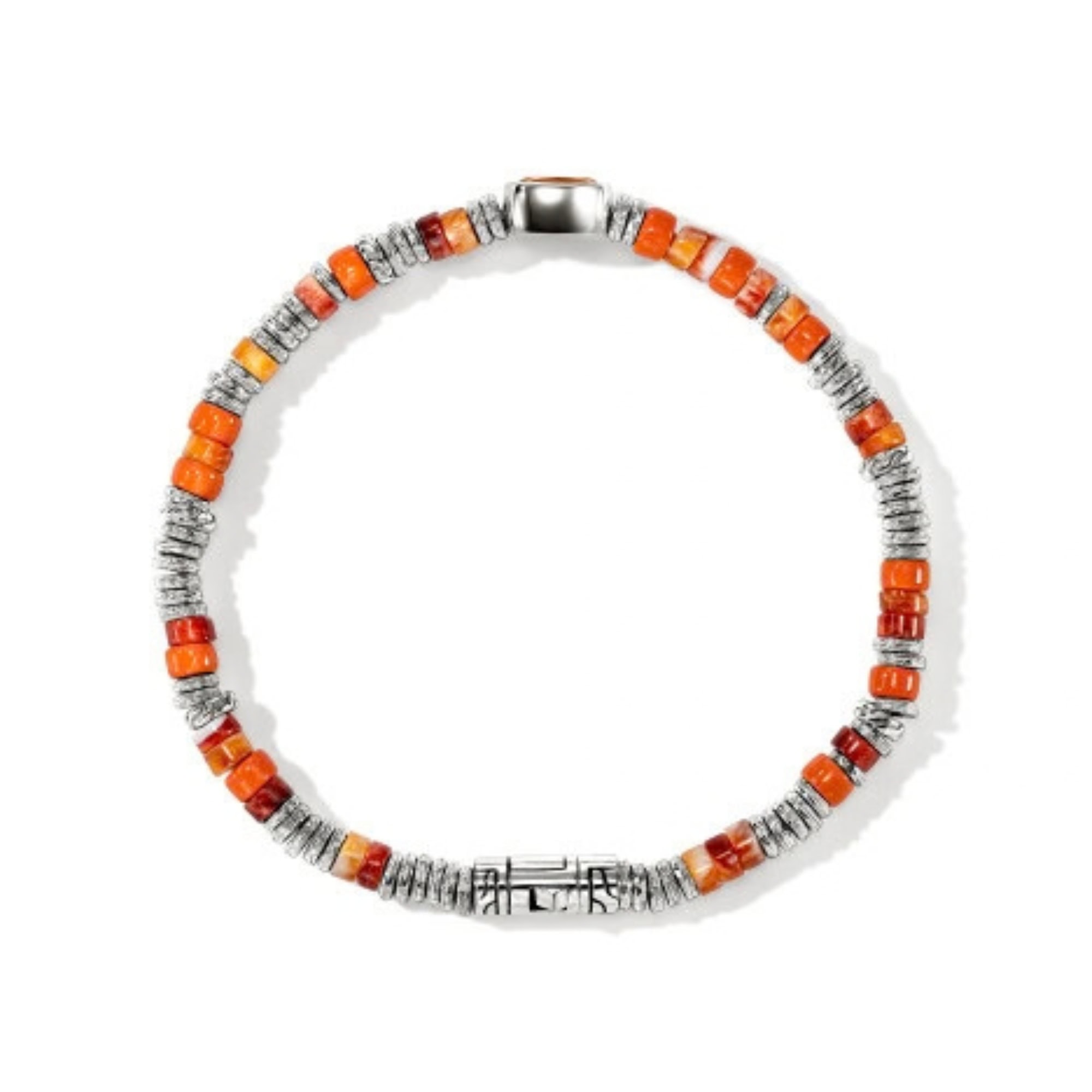 John Hardy Heishi Gem Bracelet - Silver 4MM with Orange Citrine and Orange and Red Spiny Oyster Shell and Orange Enamel Beads - Medium BUS290201MCIOYSXUM 5 John Hardy Heishi Gem Bracelet - Silver 4MM with Orange Citrine and Orange and Red Spiny Oyster Shell and Orange Enamel Beads - Medium BUS290201MCIOYSXUM - Image 5