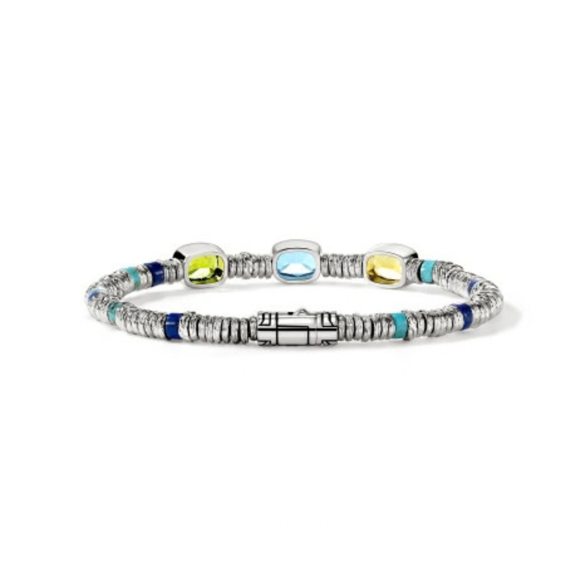 John Hardy Heishi Gem Bracelet - Silver 4MM with Peridot, Sky Blue Topaz, Quartz and Lapis Lazuli, Turquoise - Medium 4 John Hardy Heishi Gem Bracelet - Silver 4MM with Peridot, Sky Blue Topaz, Quartz and Lapis Lazuli, Turquoise - Medium - Image 4
