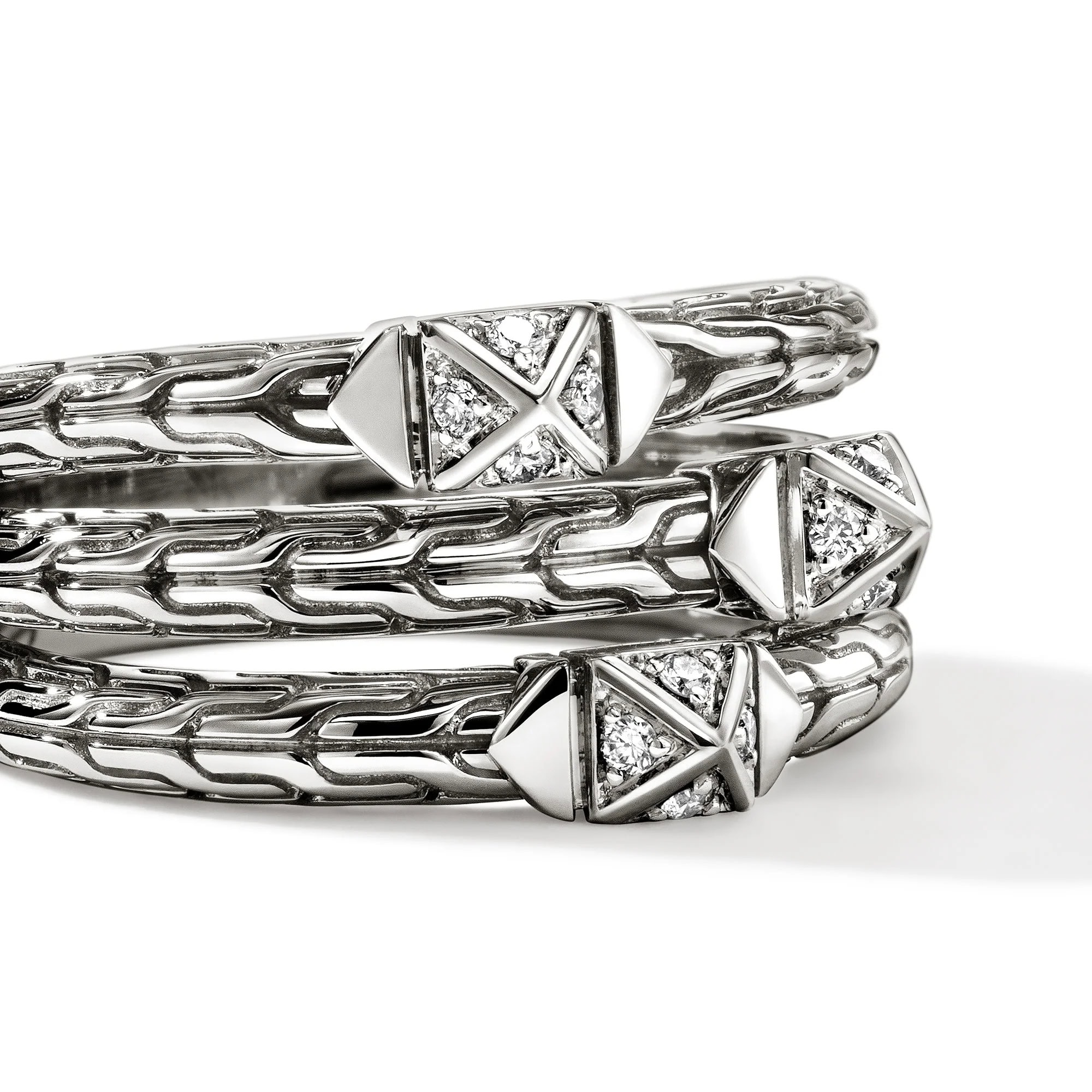 John Hardy Icon Stud Ring - Silver 6.1MM x 11MM with Diamonds - Medium 3 John Hardy Icon Stud Ring - Silver 6.1MM x 11MM with Diamonds - Medium - Image 3
