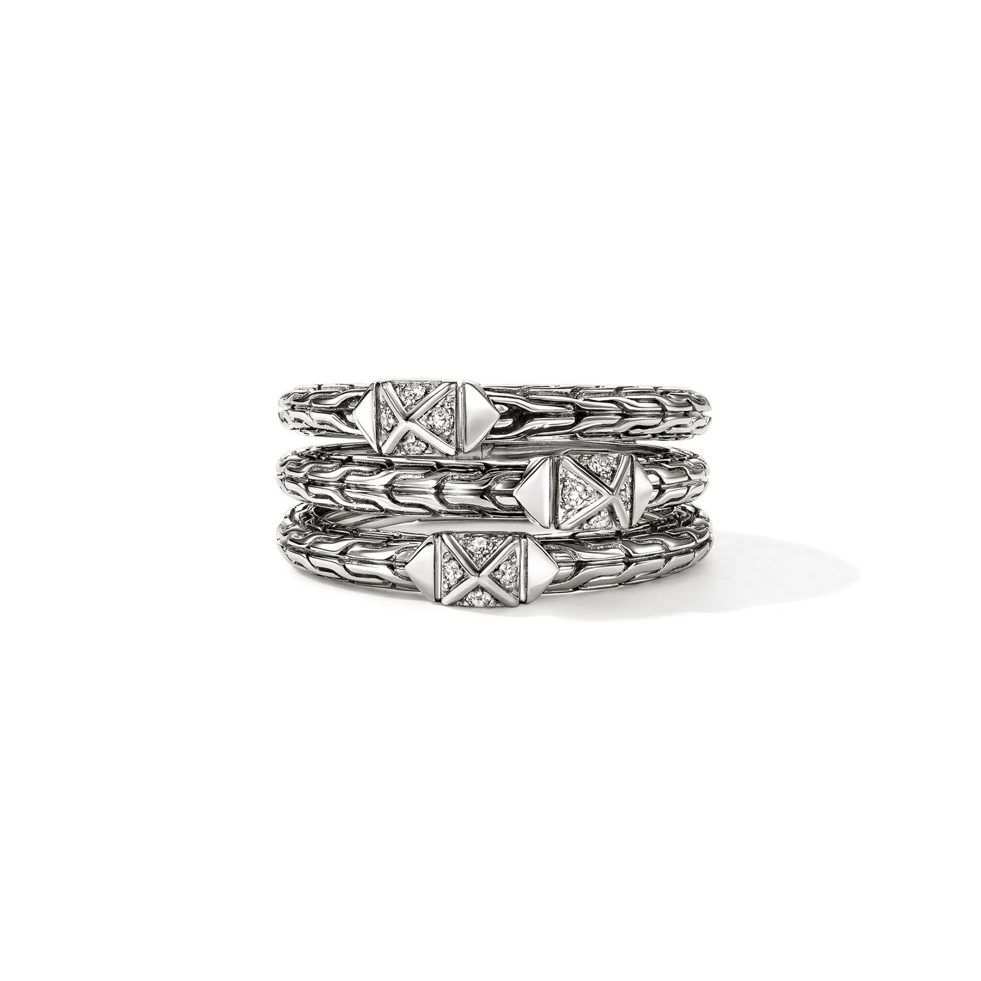 John Hardy Icon Stud Ring - Silver 6.1MM x 11MM with Diamonds - Medium 1 John Hardy RBP972012DI